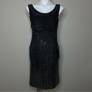 Vintage 1950s Black and Silver Chromespun Lurex Wiggle Dress